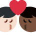 kiss: man, man, light skin tone, dark skin tone