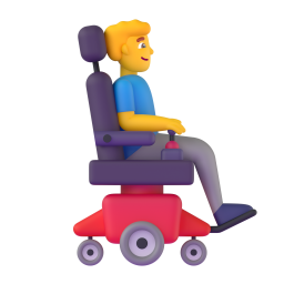 Man in motorized wheelchair facing right emoji