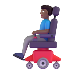 Man in motorized wheelchair medium dark skin tone emoji