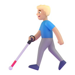 Man with white cane medium light skin tone