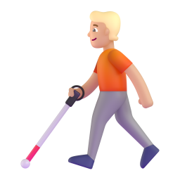 Person with white cane medium light skin tone
